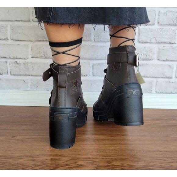 ❤️Converse Chuck 70 De Luxe Heel Leather Buckles Womens Boots Sz 7 Brown A12209C - Picture 4 of 12